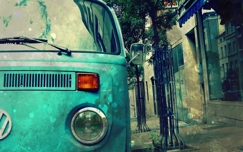 Vintage Turquoise Van — Teal, Nostalgic