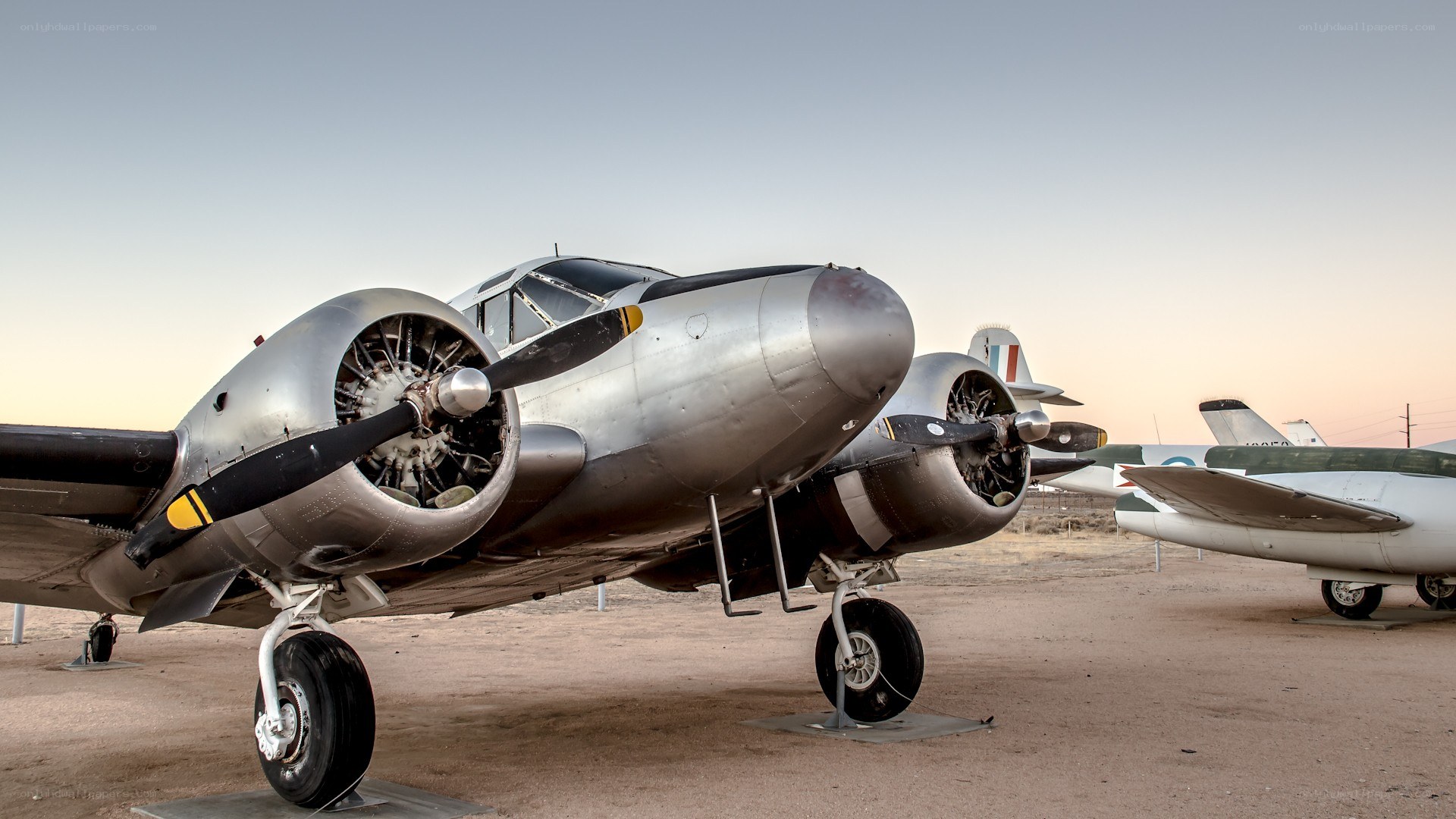 Vintage twin-engine aircraft on display