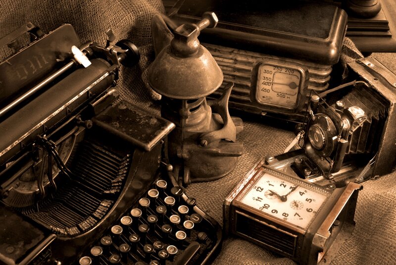 Vintage Typewriter and Camera