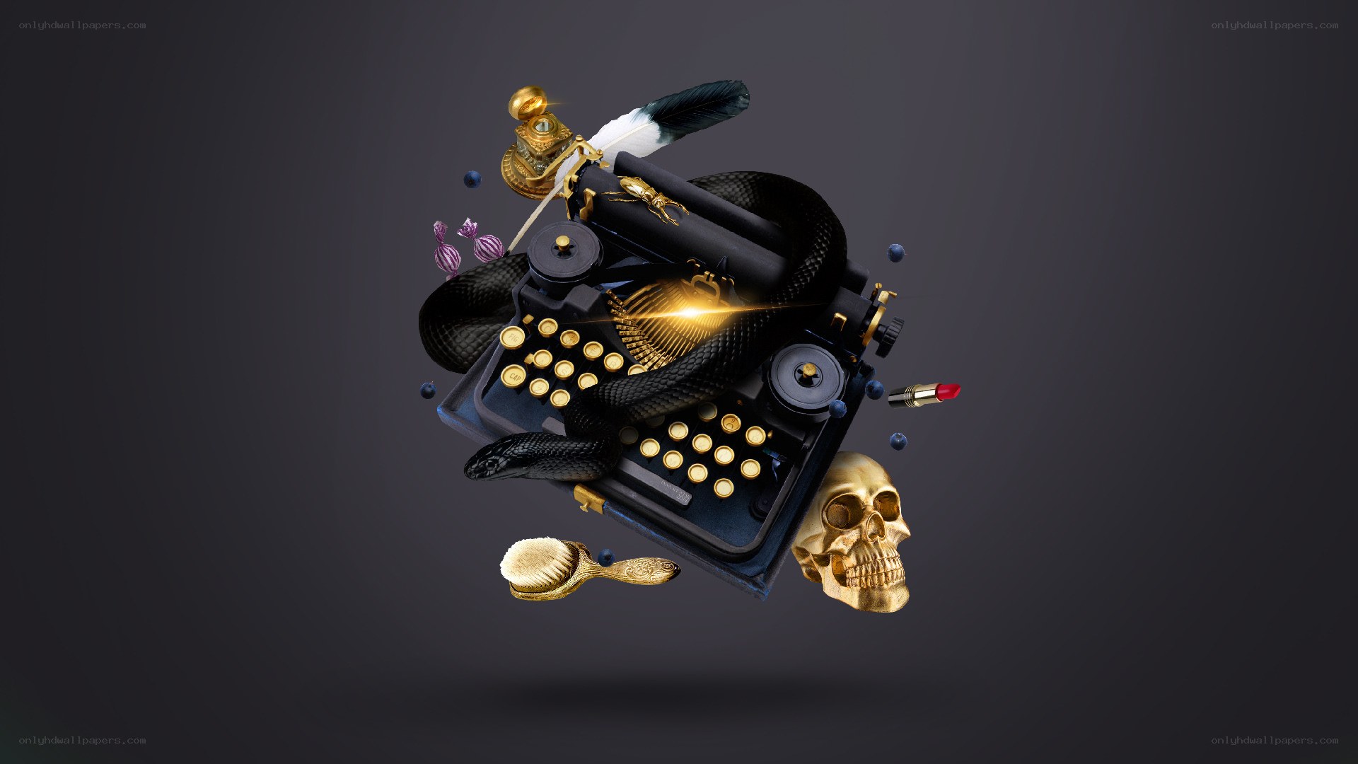 Vintage typewriter with surreal objects