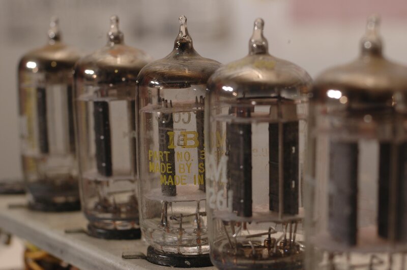 vintage vacuum tubes in a row
