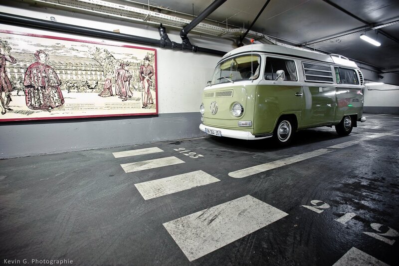 Vintage van in underground garage