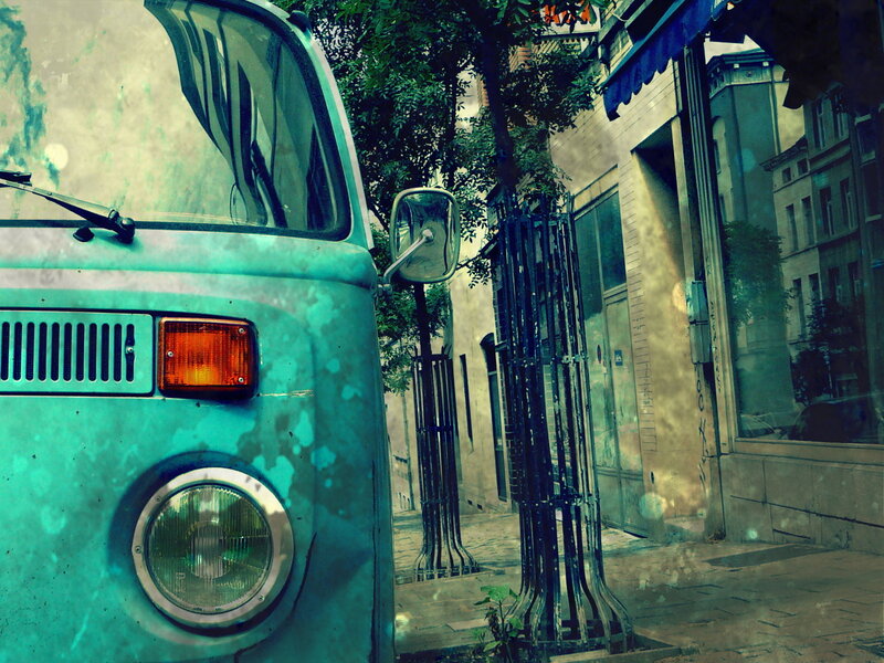 vintage van on a city street