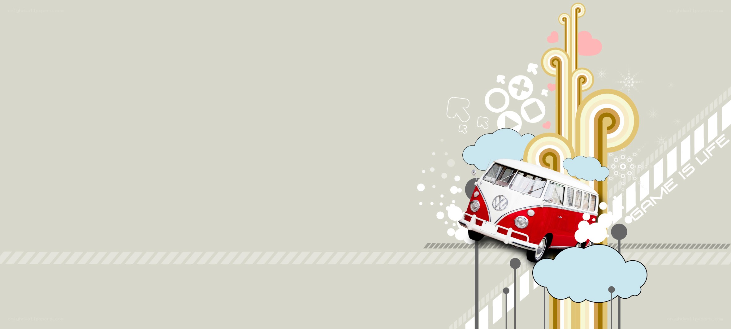 vintage van on a game-themed background