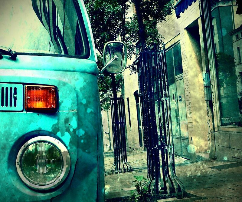 vintage van on a narrow street
