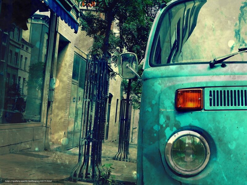 vintage van on city street