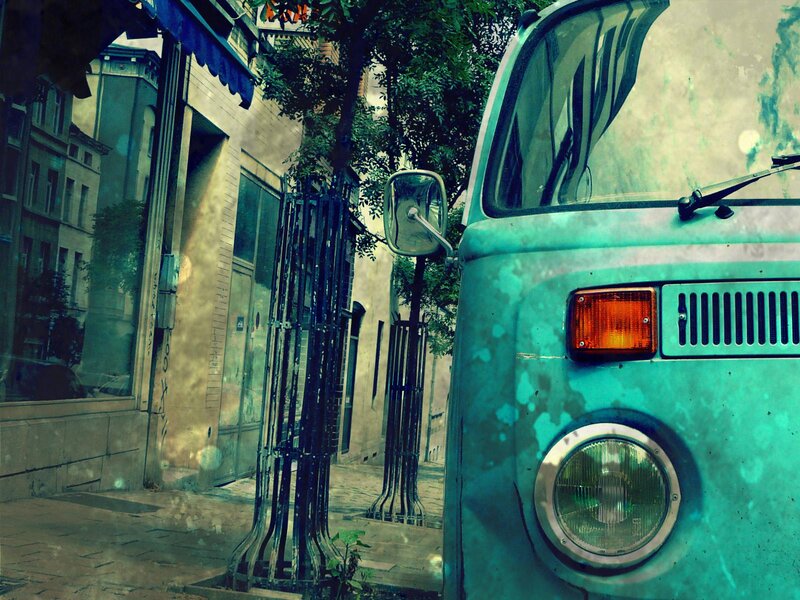 vintage van on city street