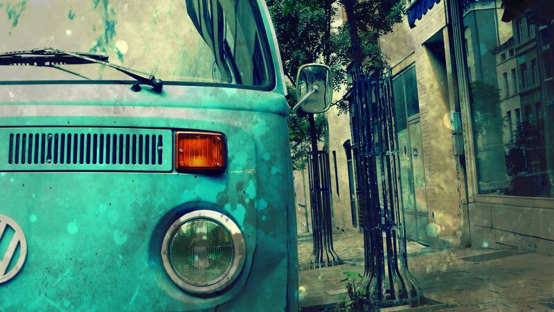 vintage van on city street
