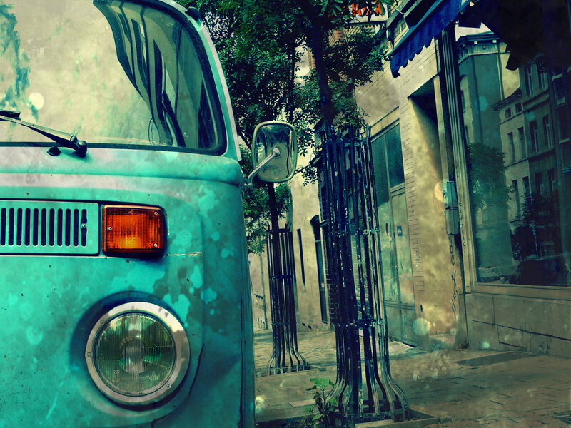 vintage van on city street