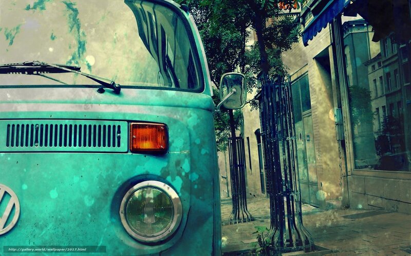 vintage van on city street