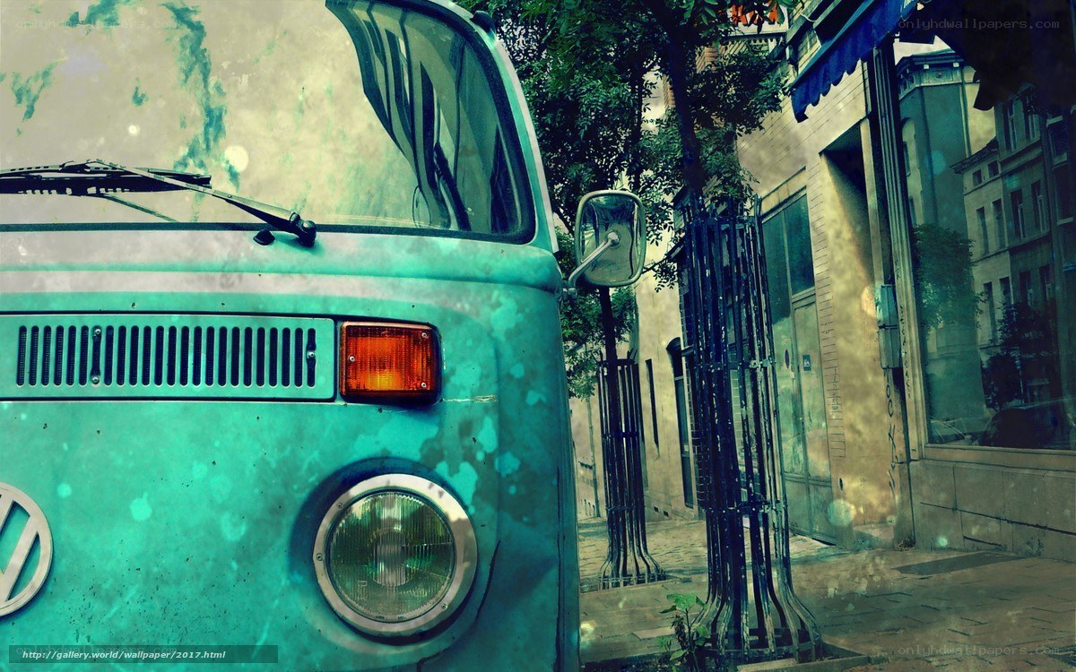 vintage van on city street