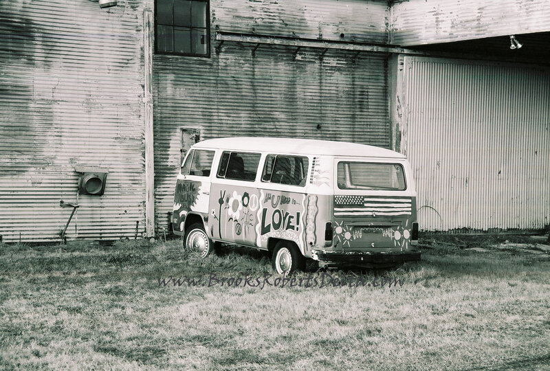 vintage van with peace art