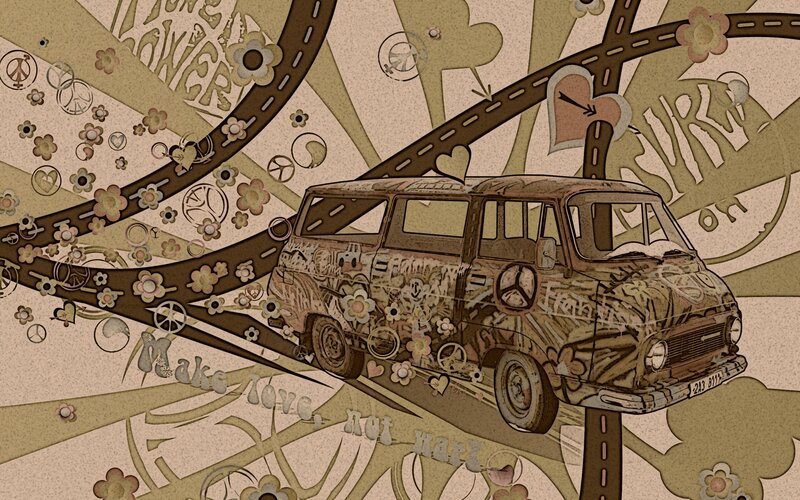 Vintage Van with Peace Symbols