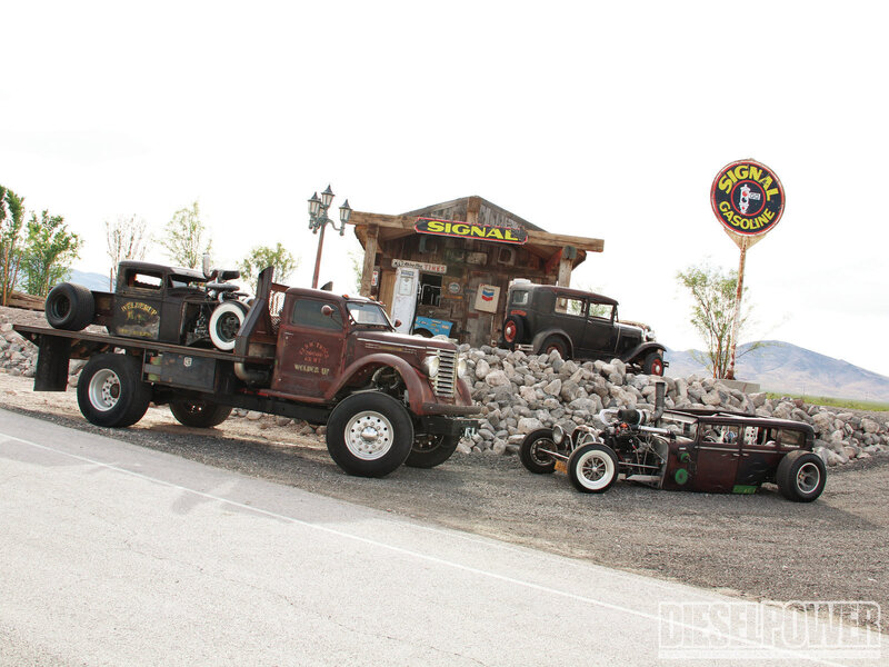 Vintage Vehicles at Gas Station