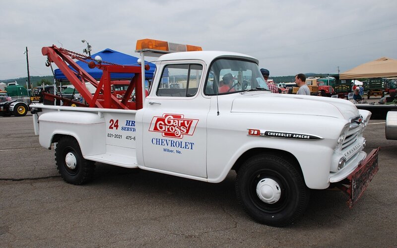 Vintage white tow truck