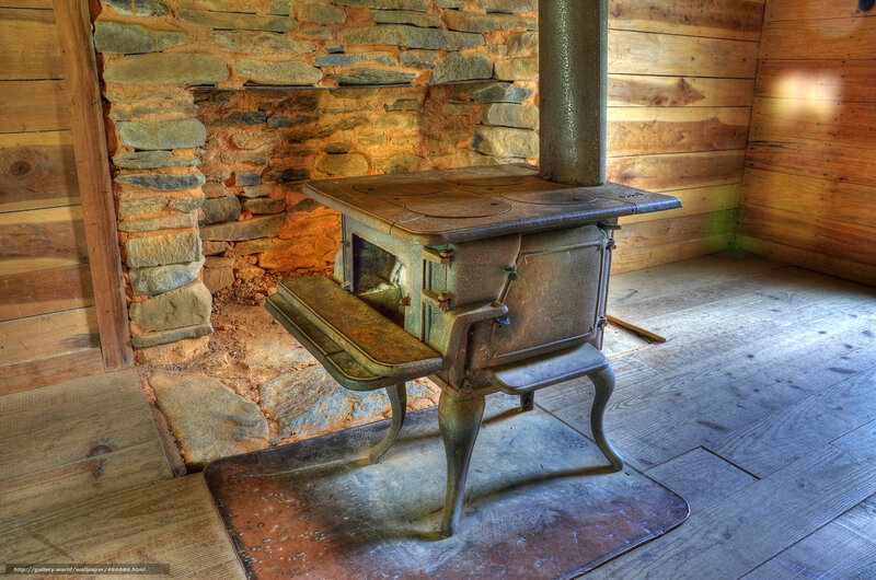 Vintage wood stove in cabin