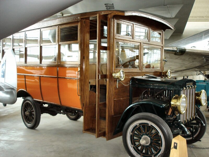 Vintage wooden bus in museum