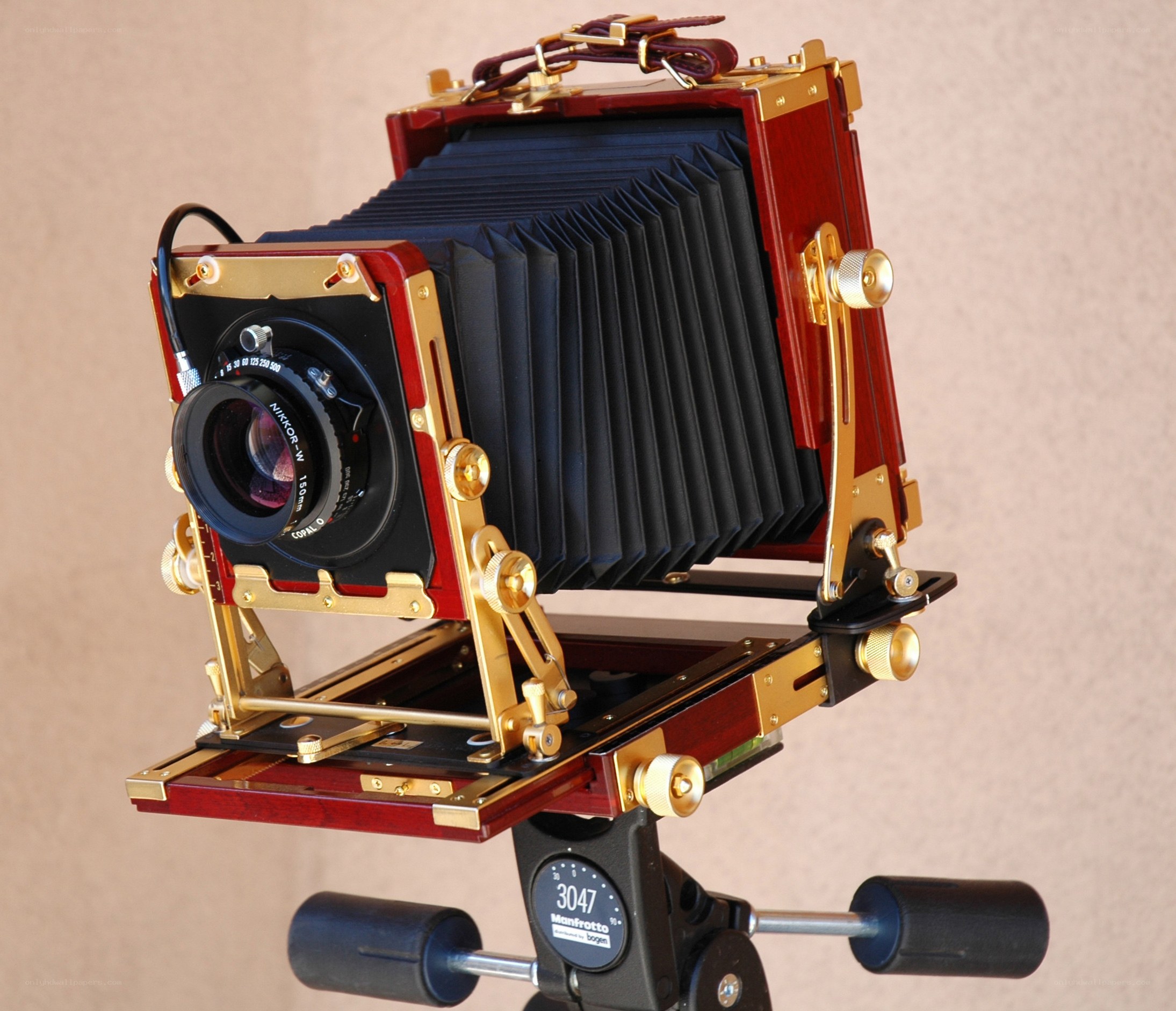 Vintage wooden camera on tripod