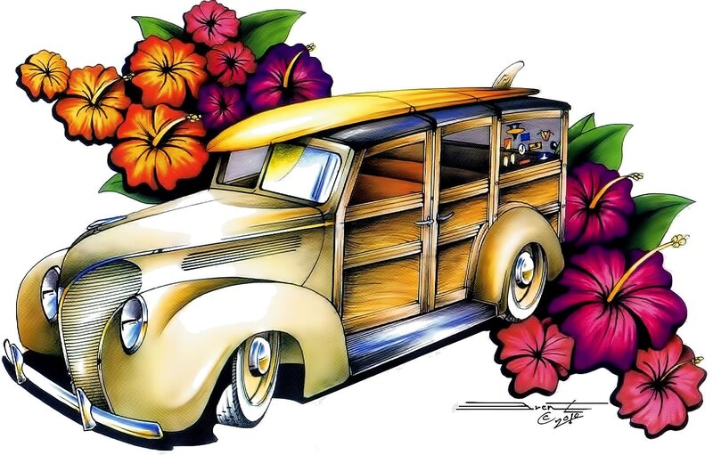 Vintage Woodie Car — Yellow