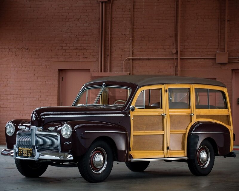 Vintage Woodie Station Wagon — Brown, Calm, Photograph