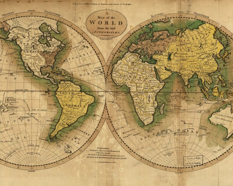 Vintage world map from 1789