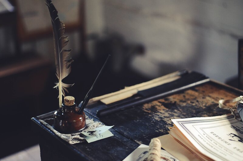 Vintage writing desk setup