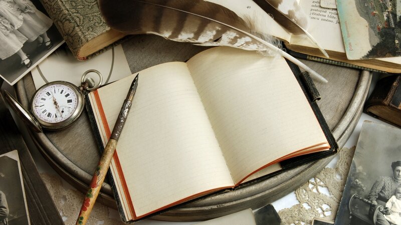 Vintage writing tools and photos