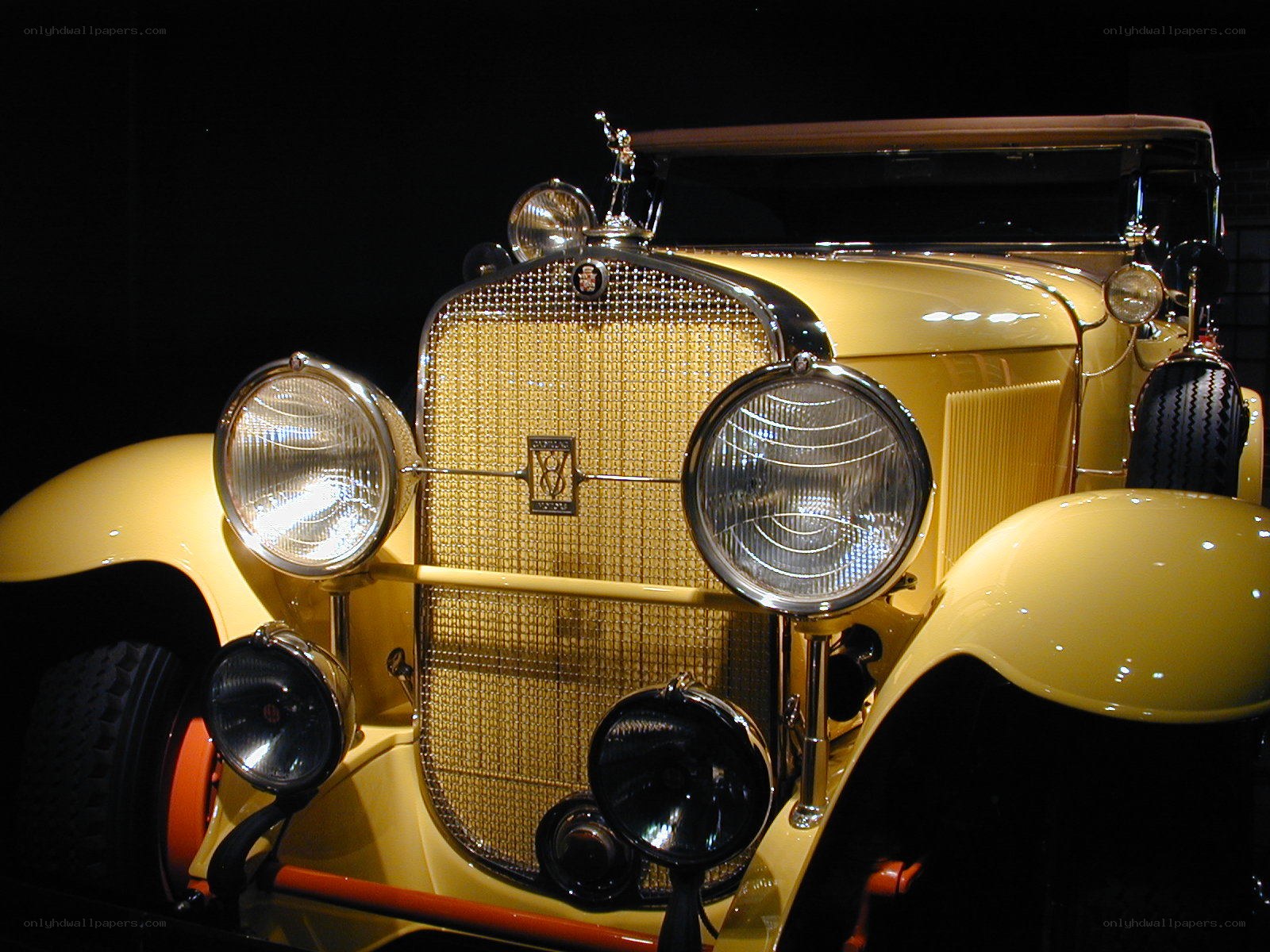 Vintage yellow car front view