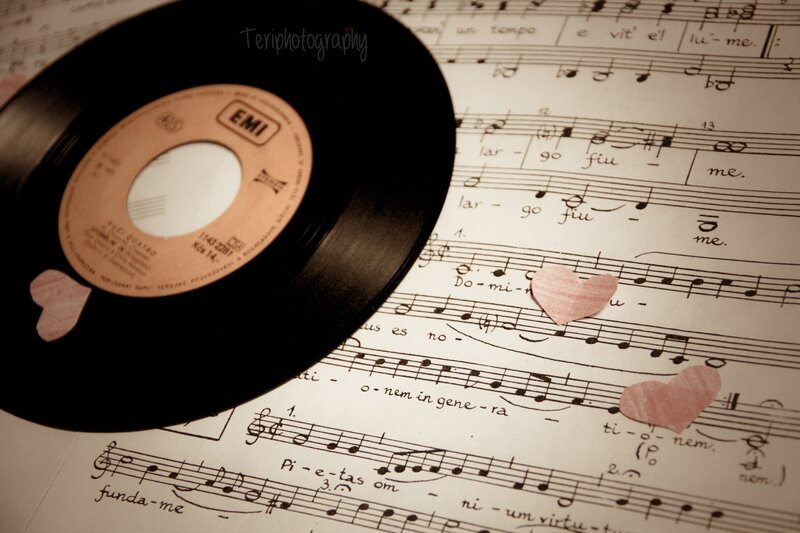 Vinyl Record on Sheet Music