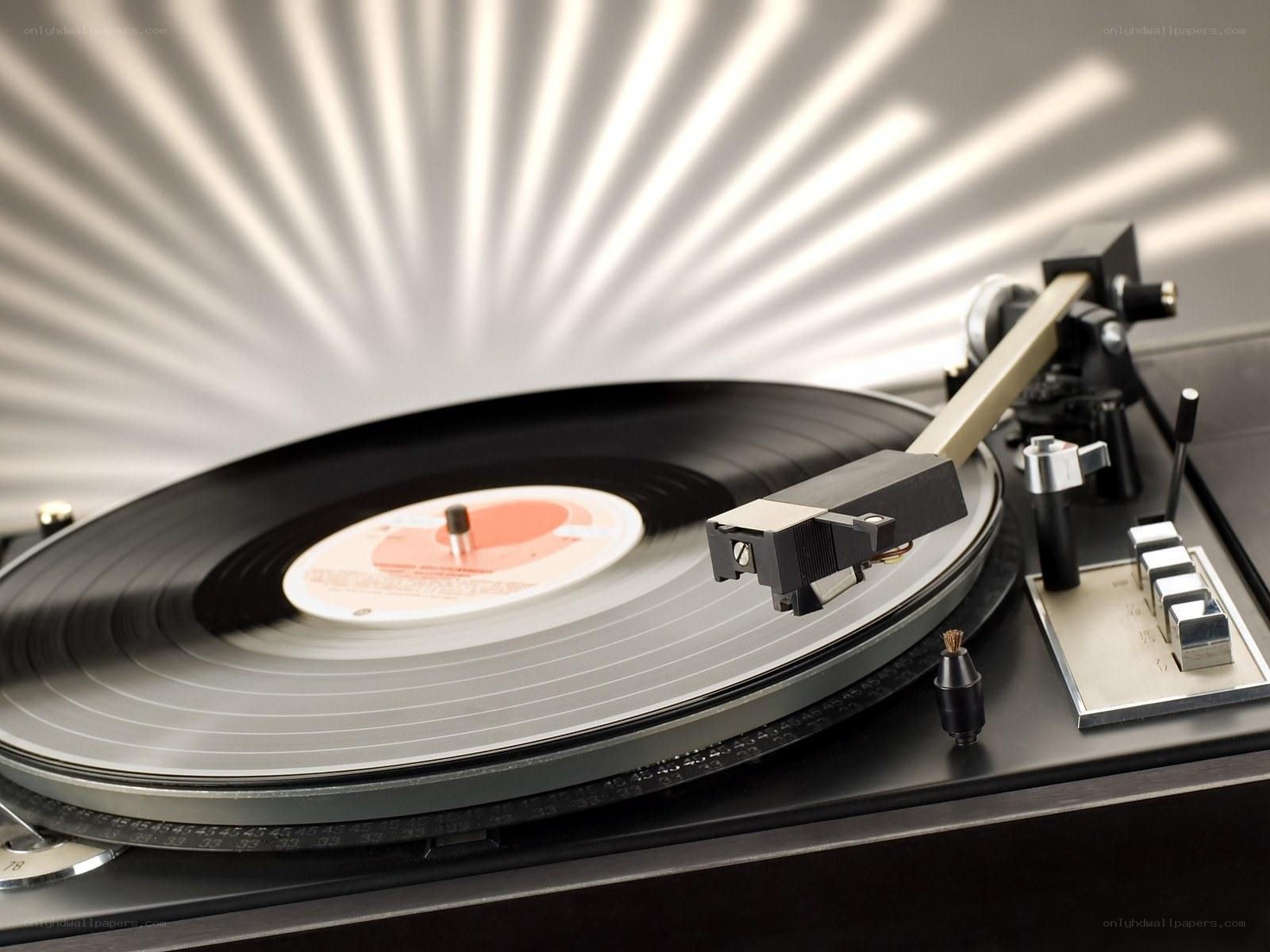 vinyl record player in action