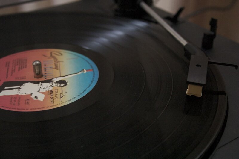 vinyl record playing on turntable
