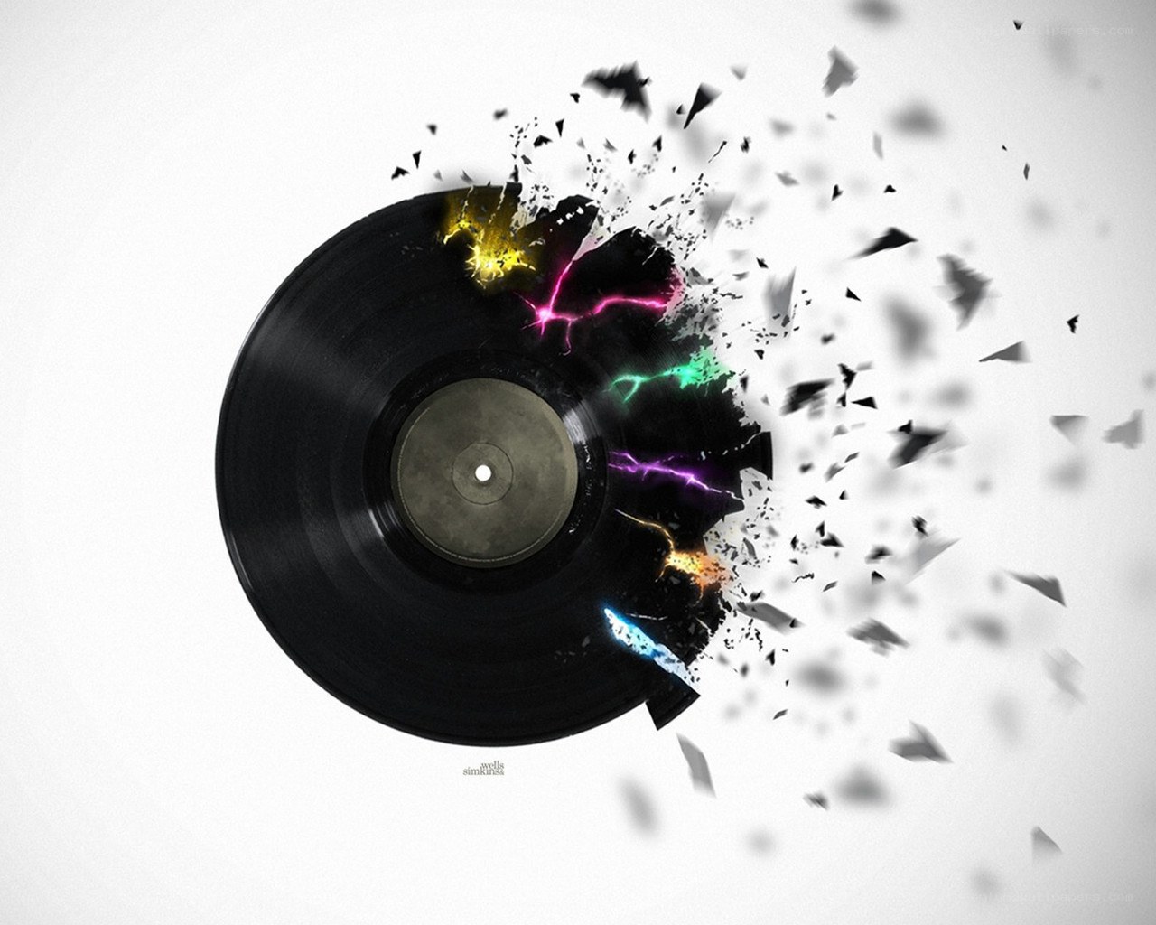 vinyl record shattering with energy