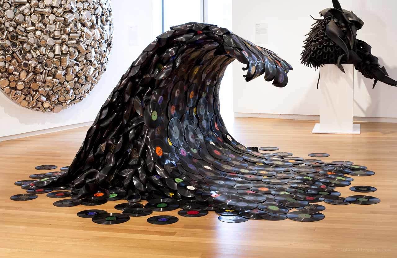Vinyl record wave sculpture