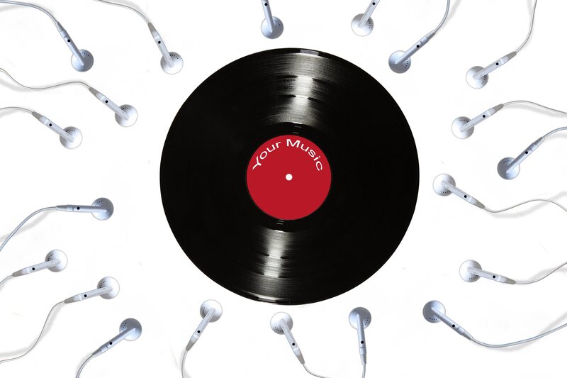 Vinyl Record with Earbuds