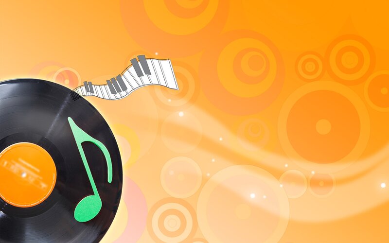 Vinyl Record with Music Notes — Orange