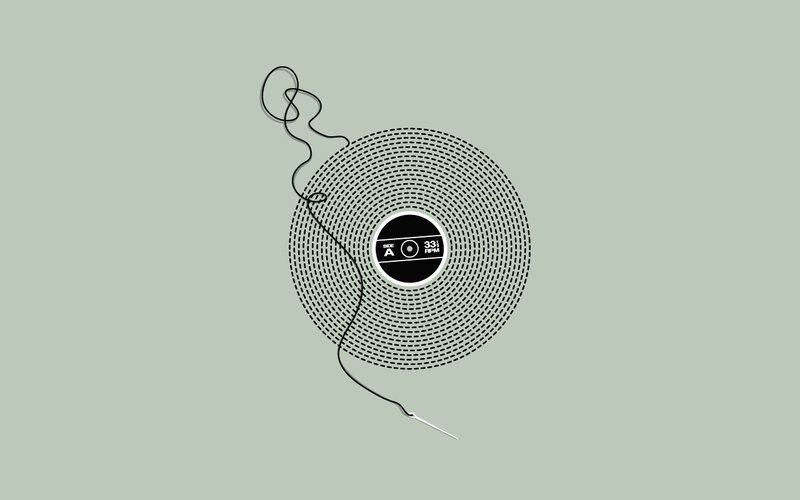 vinyl record with needle