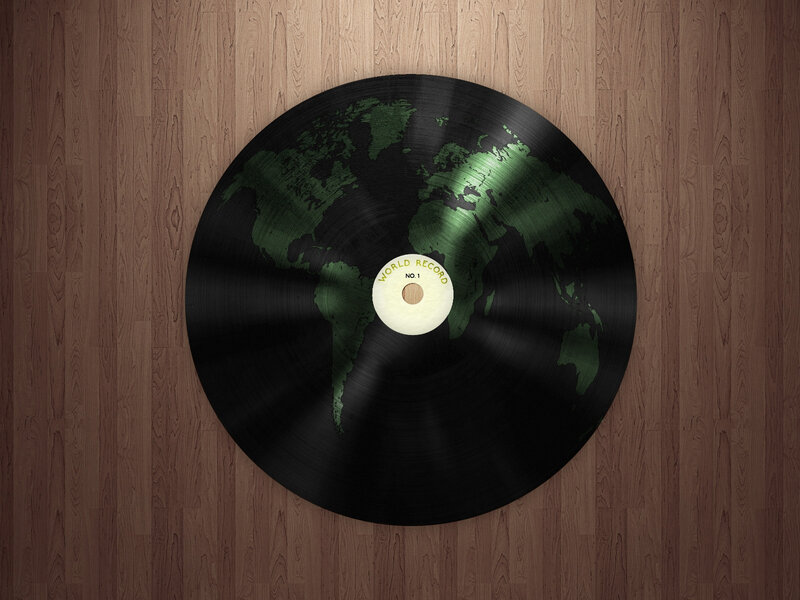 Vinyl Record with World Map