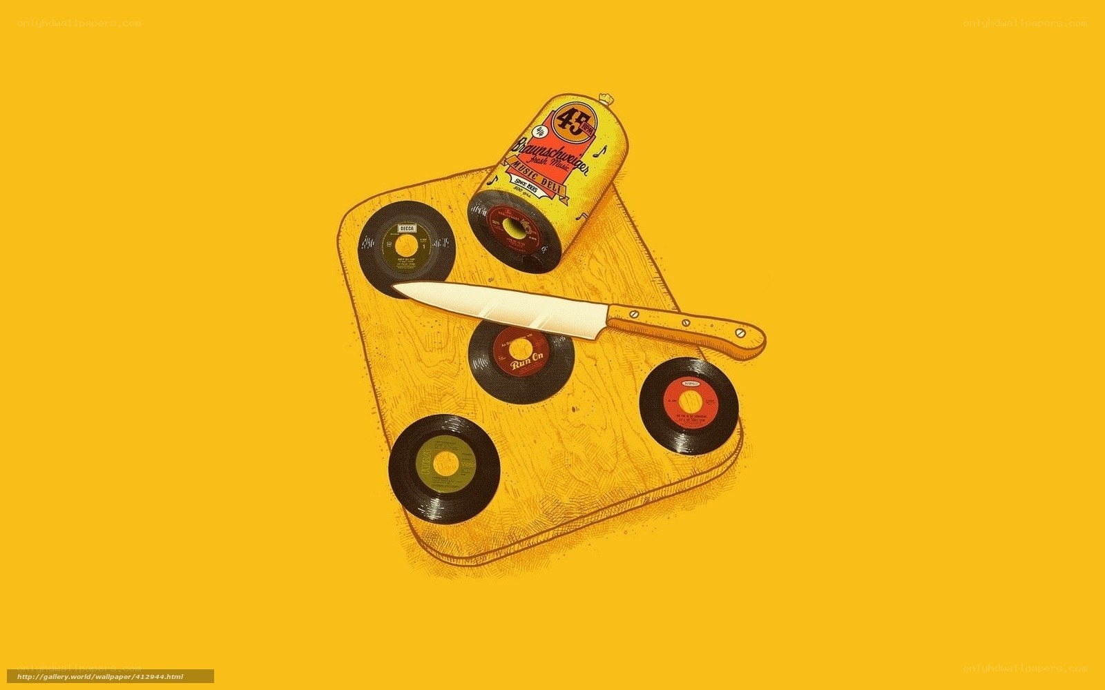 vinyl records on cutting board