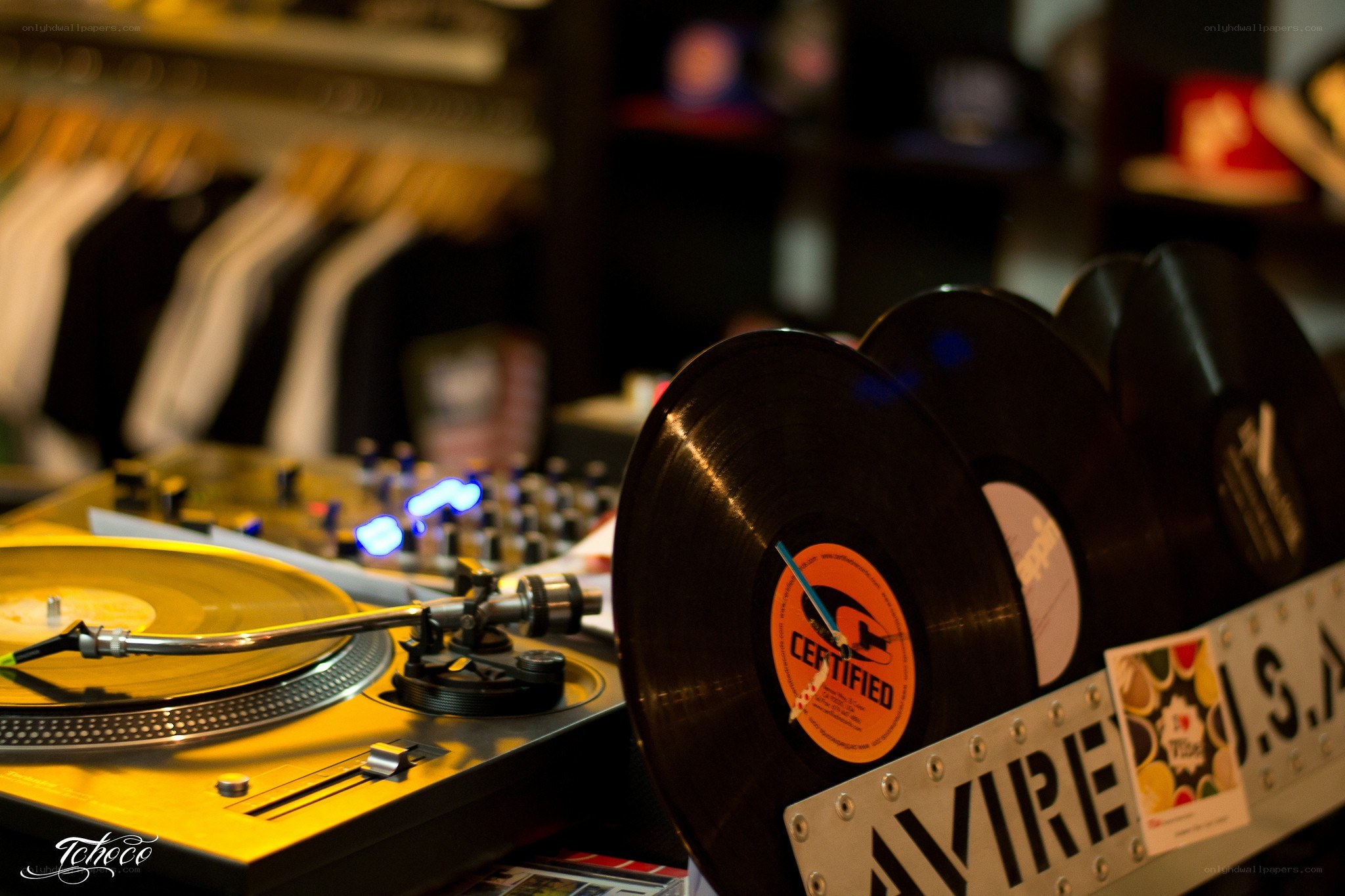 Vinyl records on turntable
