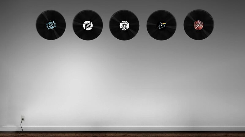vinyl records on wall