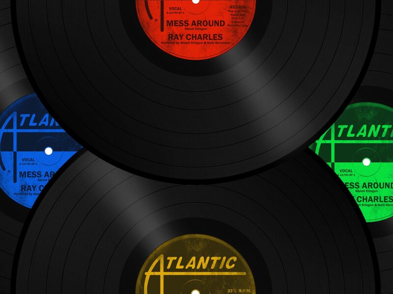 Vinyl records with colorful labels