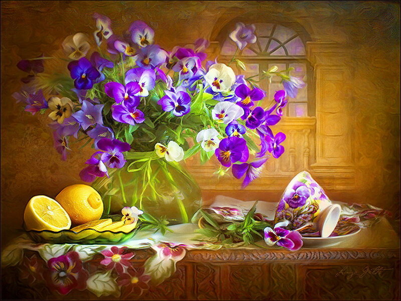 Violet Flowers and Lemons — Purple, Serene