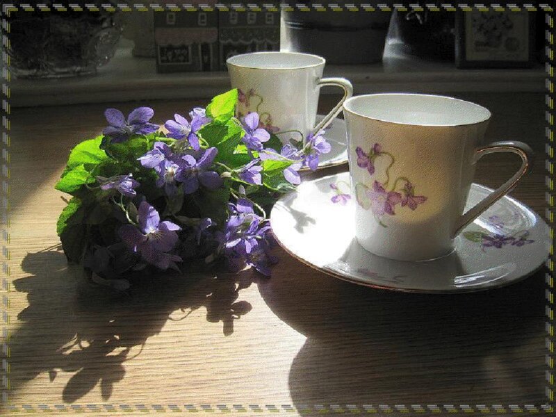 Violet Flowers and Teacups