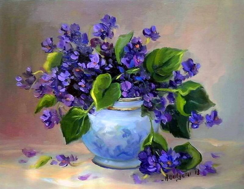 Violet Flowers in Vase — Purple, Calm