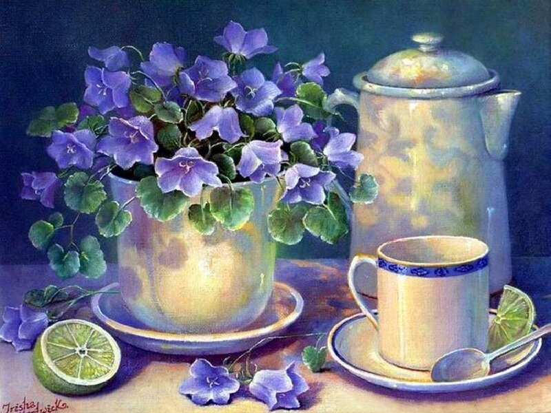 Violet Flowers in Vase — Purple, Serene