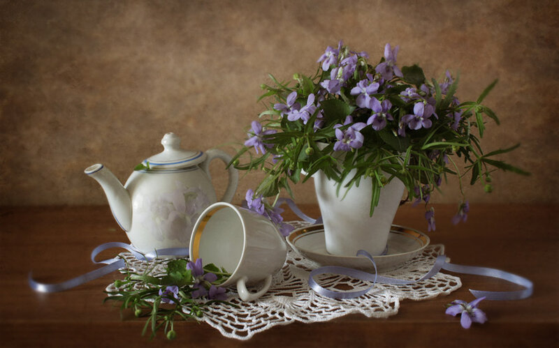 Violet Flowers in Vase — Purple