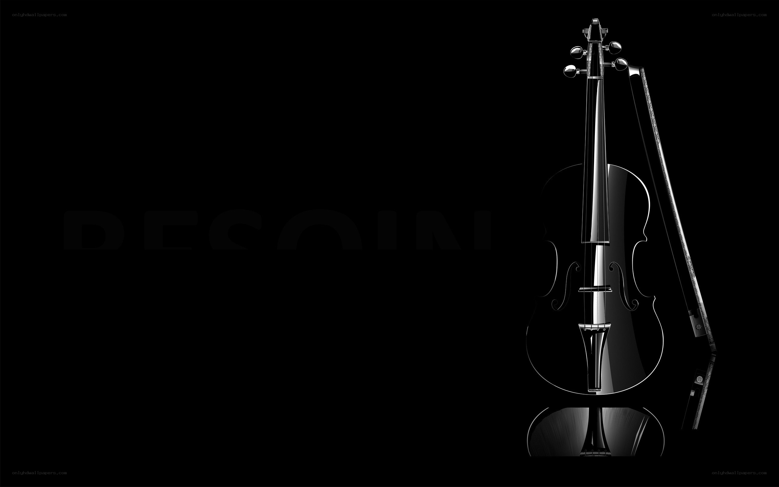 Violin and bow on black