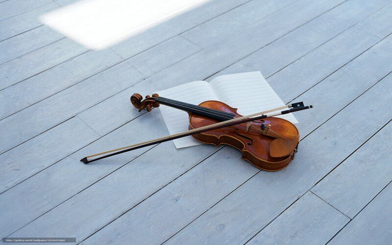 Violin and Bow on Floor — Brown