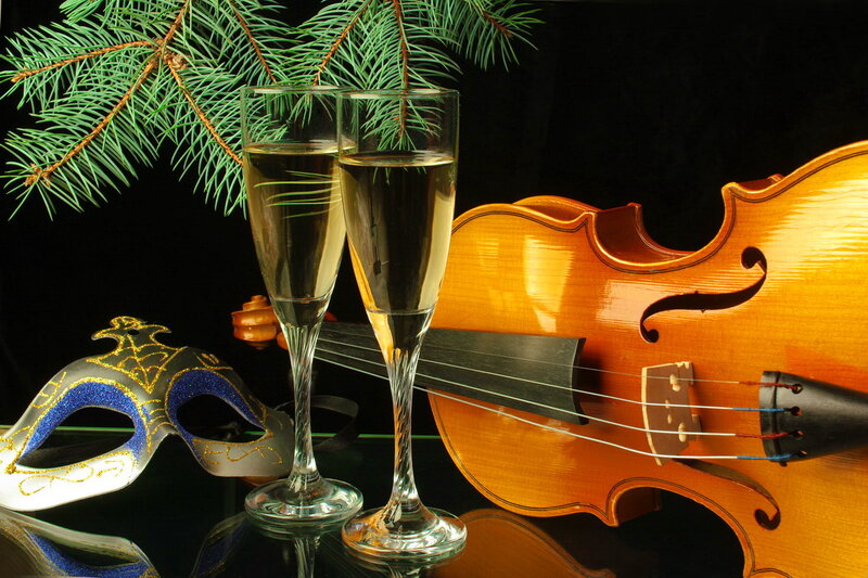 Violin and Champagne Glasses