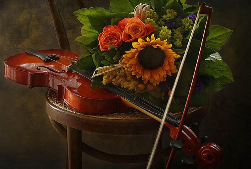 Violin and Flowers — Brown